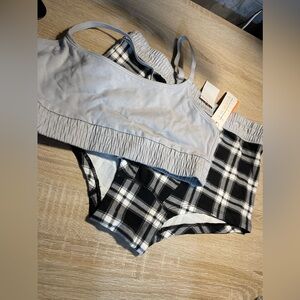 Nwt-Colsie Womens Gray & Blk Small Two Piece Pullover Bra With Brief Underwear B